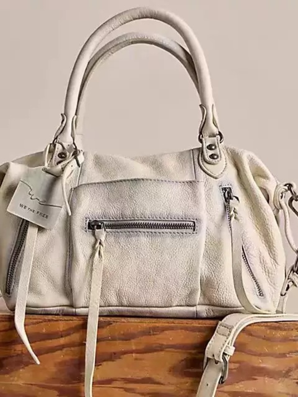 Free People Cream Pebbled Leather Shoulder Bag